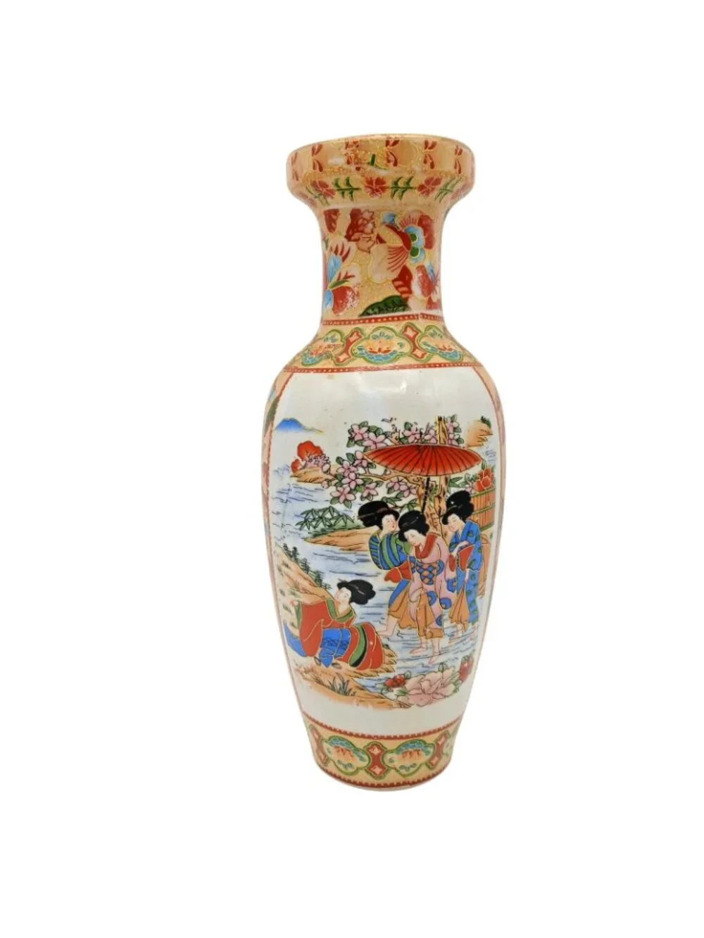 Japanese Satsuma Vase Geisha Scenic Floral Gold Gilt Pottery 10